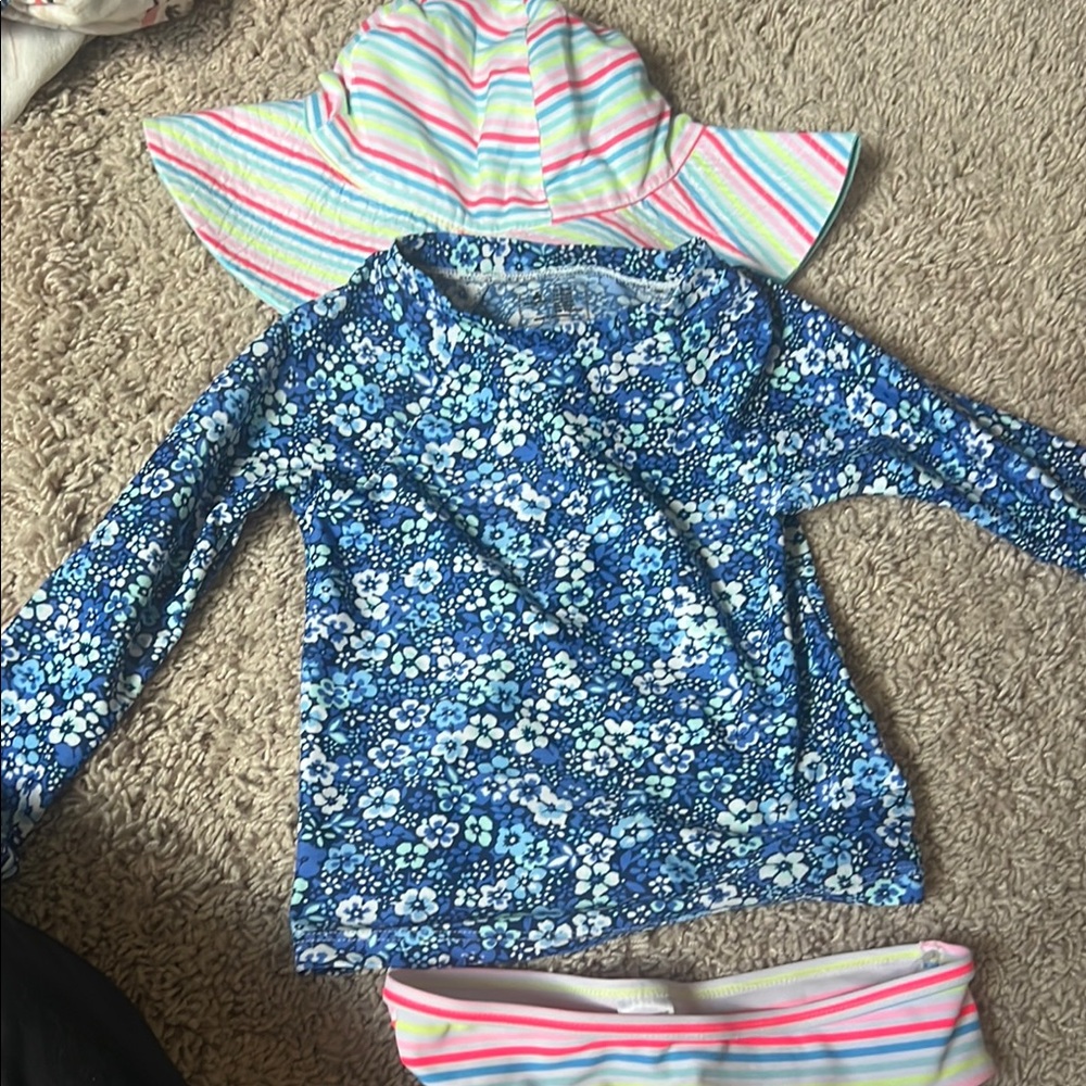 Carter's Blue Floral Swim Set with Striped Hat